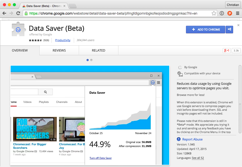 Google Chrome Data Saver Mac screenshot 001