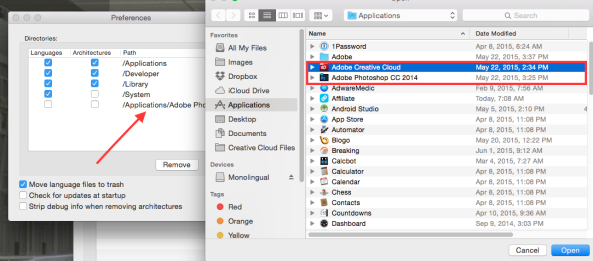 select to delete language files mac with Monolingual