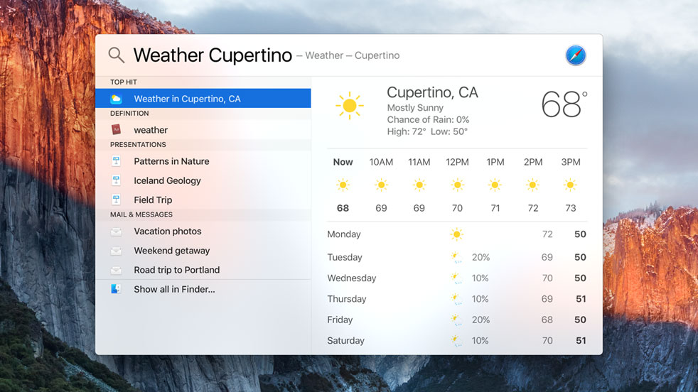 OS X El Capitan Spotlight