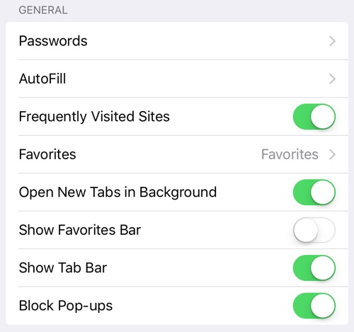 iOS 9 beta 2 Safari settings