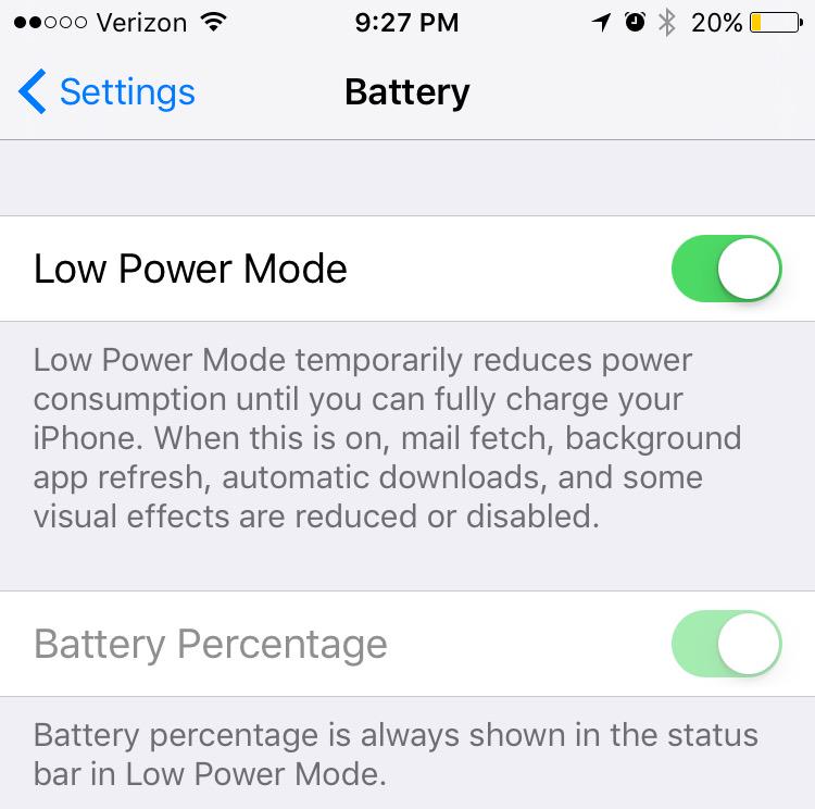 iOS 9 beta 2 Settings Low Power mode iPhone screenshot 001