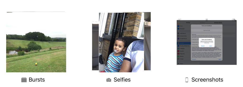iOS 9 beat 3 Selfies and Screenshots folder in Photos app