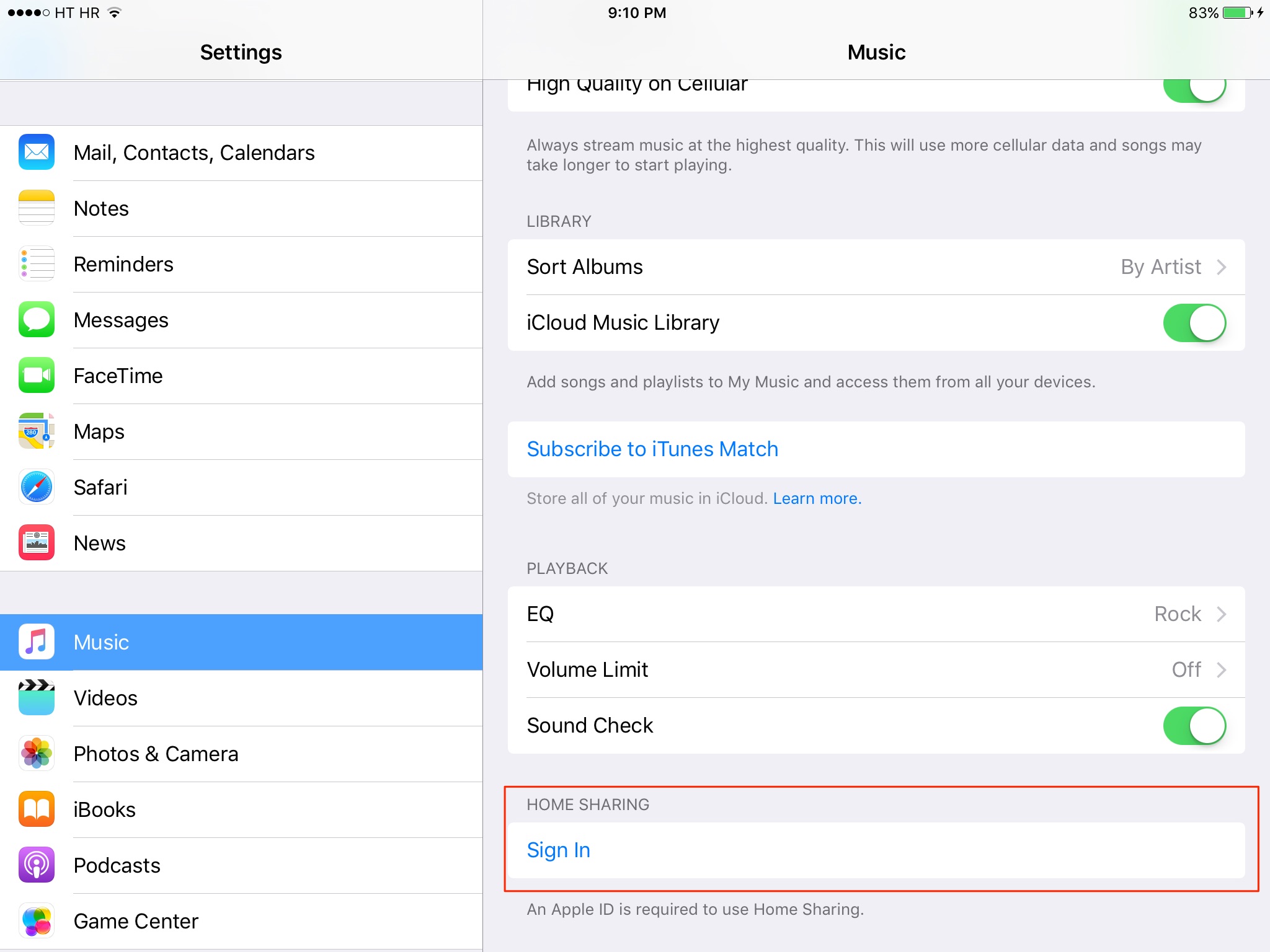iOS 9 beta 4 Settings Music Home Sharing