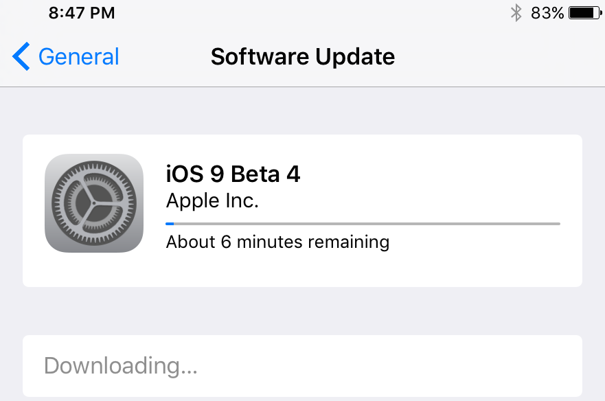 iOS 9 beta 4 update prompt