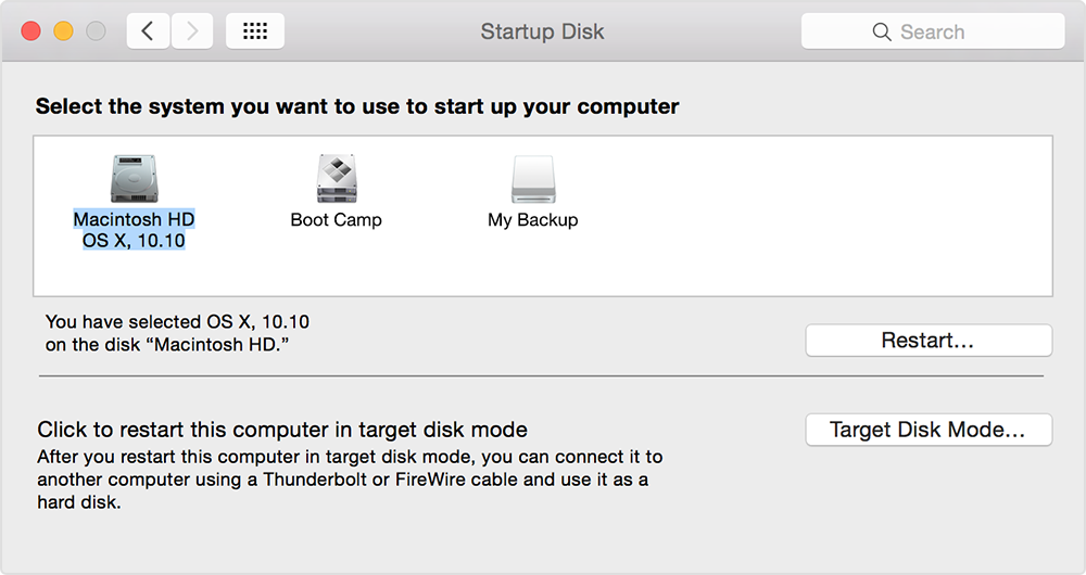 OS X Yosemite System Preferences Startup Disk Mac screenshot 001