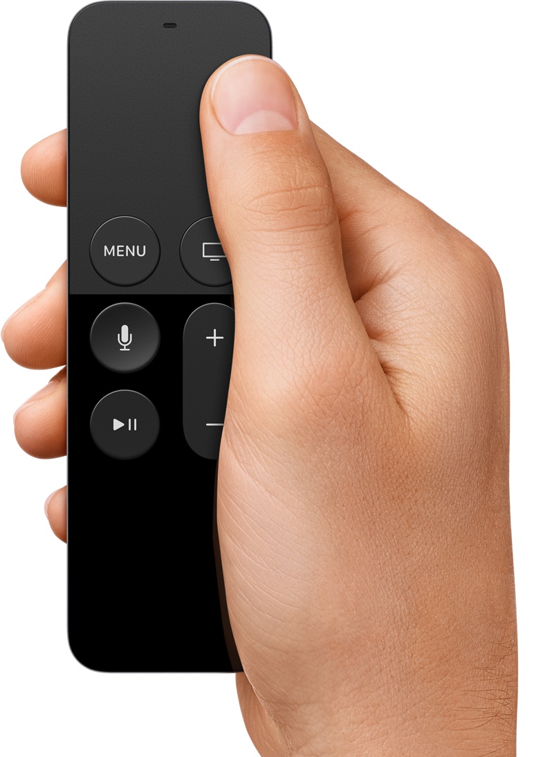 Apple TV 4 remote in hand