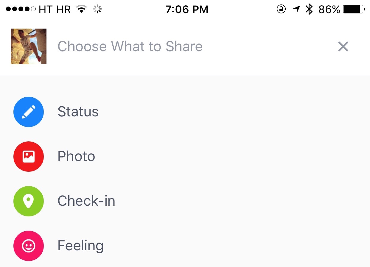 Facebook mobile app sharing menu iPhone screenshot 001