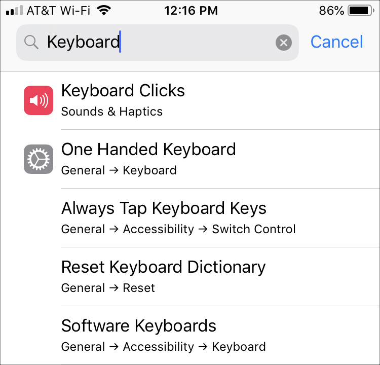 Keyboard Settings Search iPhone