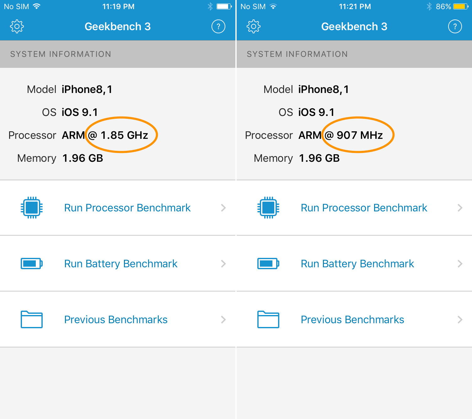 Low Power Mode iPone 6s Benchmarks
