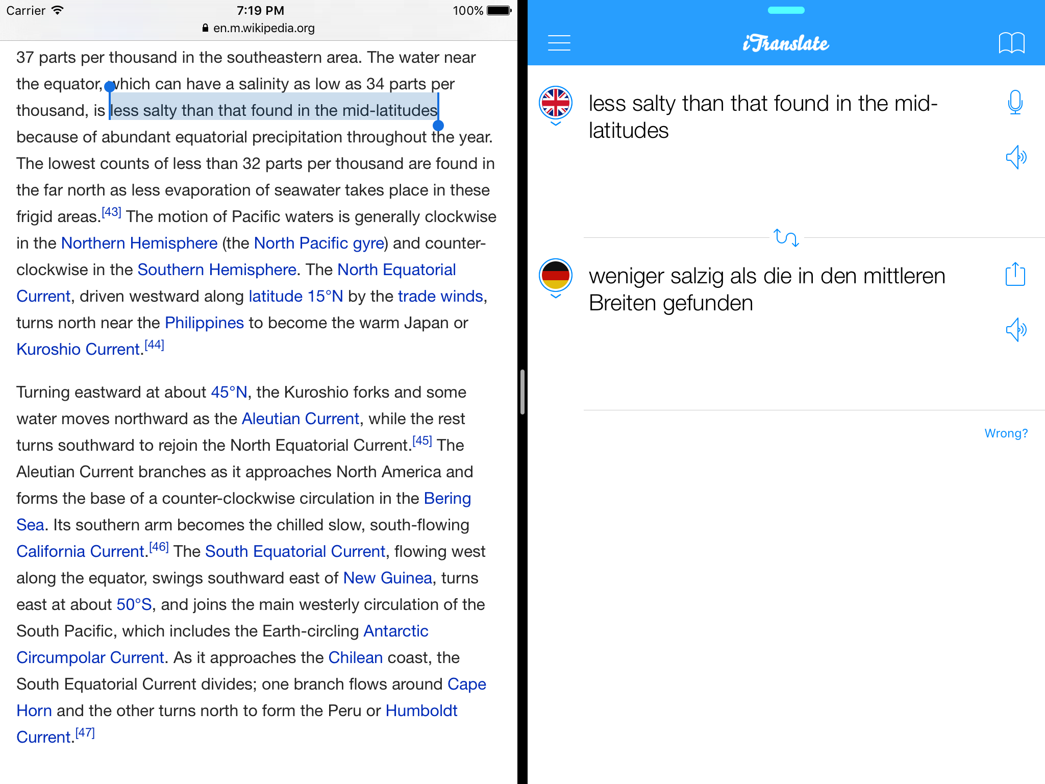 iTranslate 9.0 for iOS Split View iPad screenshot 001