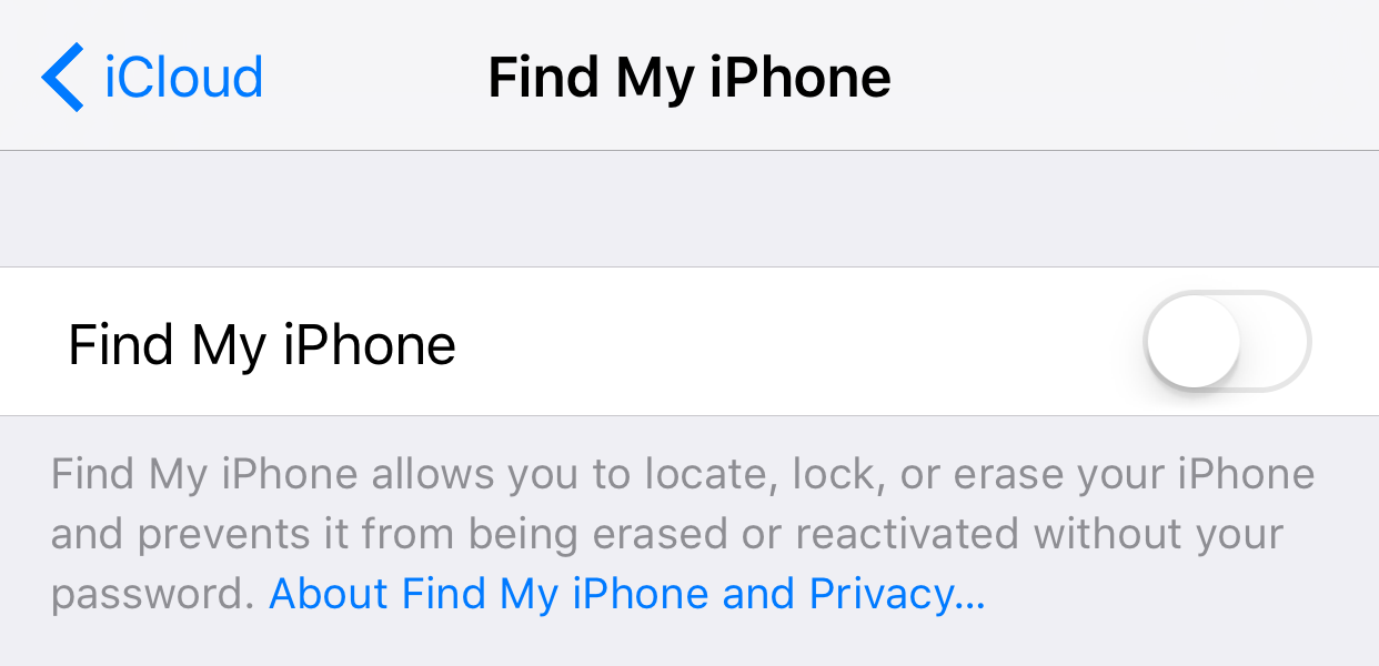 Disabled Find My iPhone