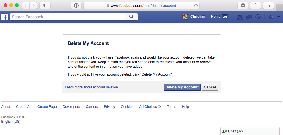 Скриншот веб-страницы удаления учетной записи Facebook 001