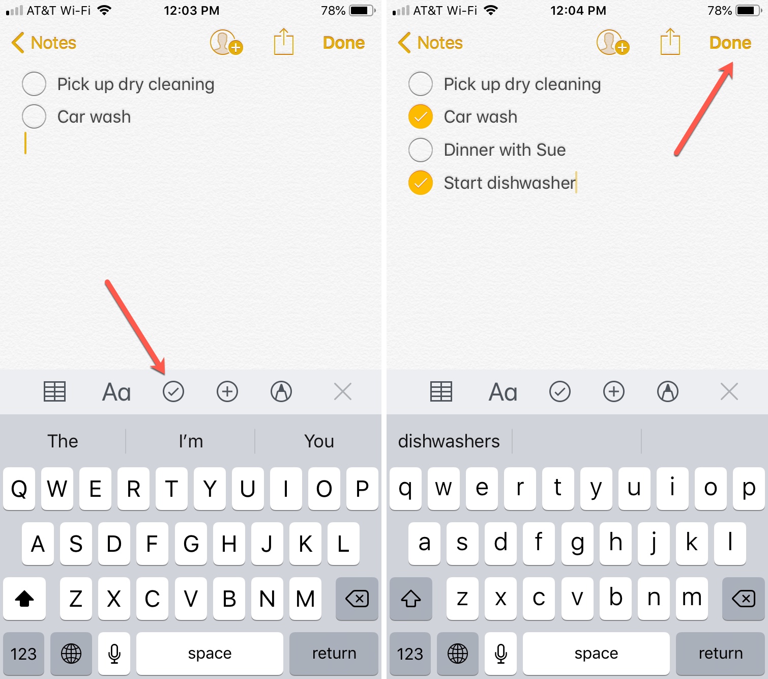 Notes Checklists on iPhone Updated