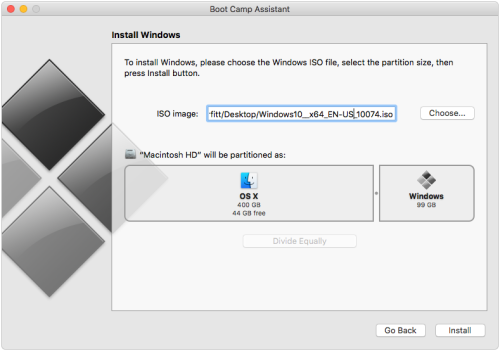 OS X El Capitan Boot Camp Assistant Mac screenshot 001
