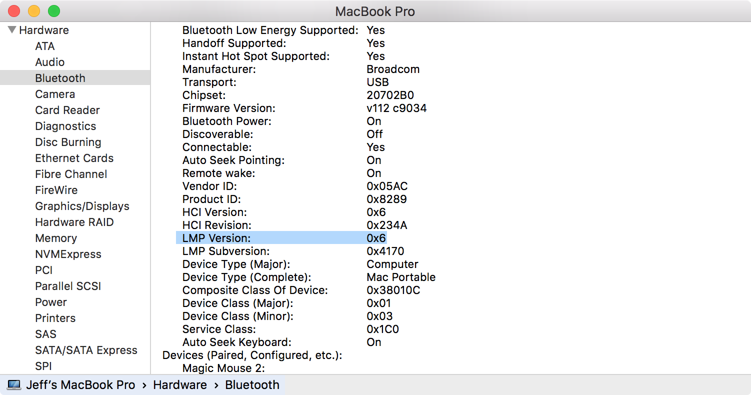System Report Bluetooth Mac
