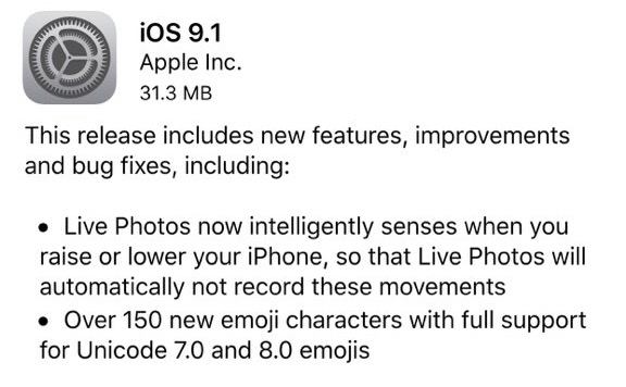 iOS 9.1 release notes