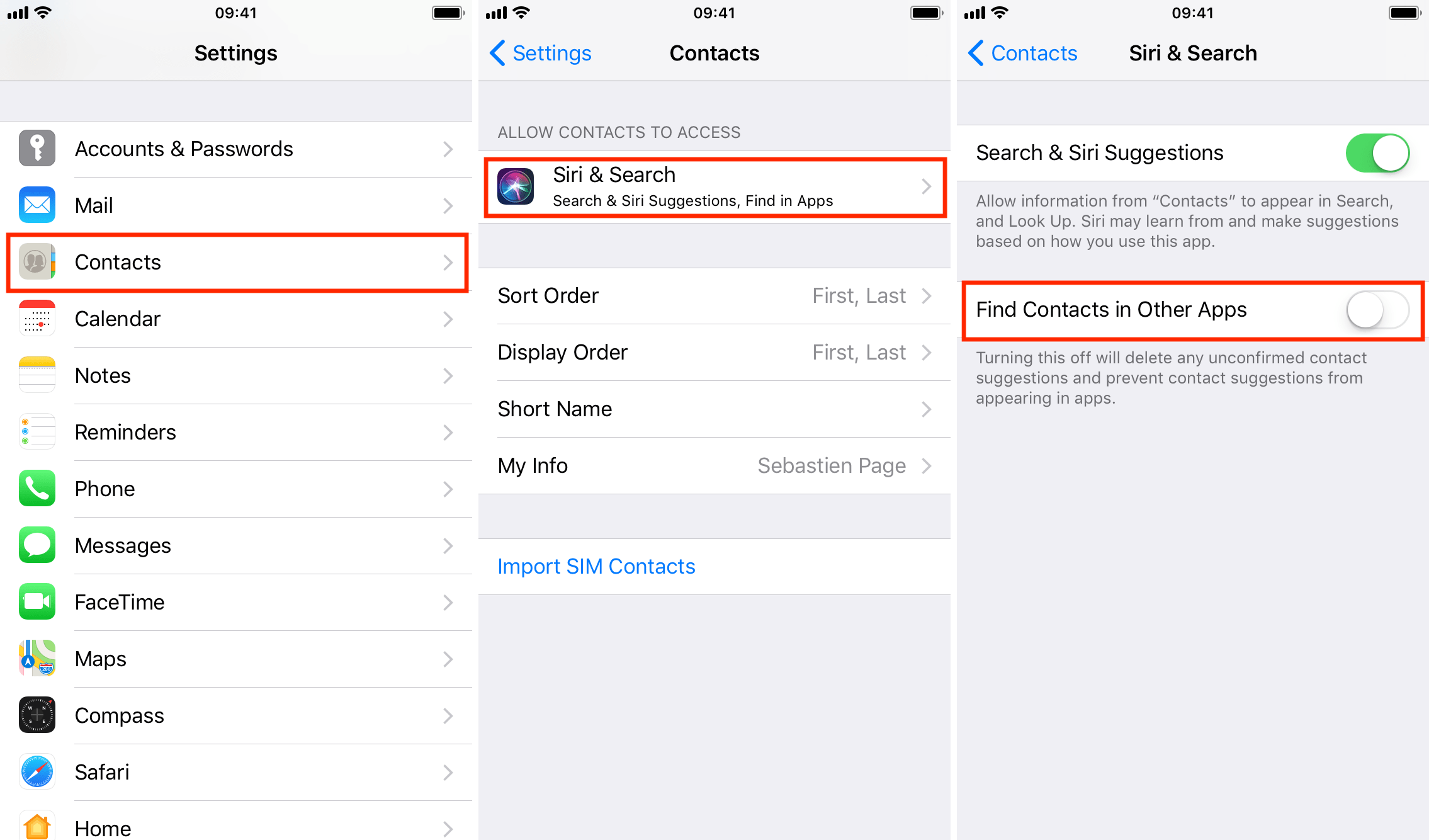 disable suggested contacts iphone