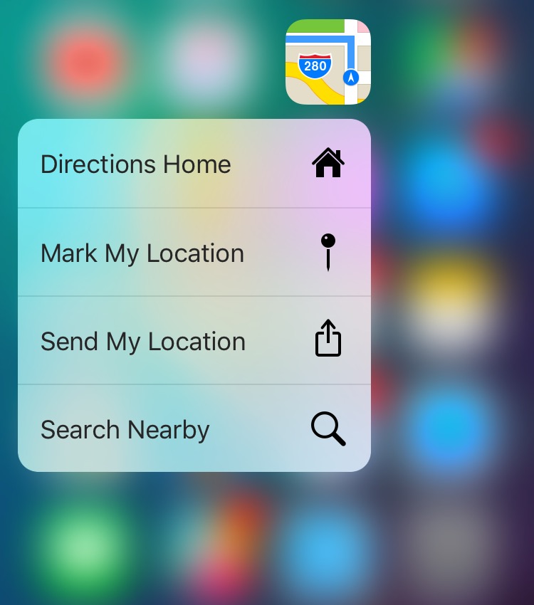 Apple Maps 3D Touch shortcuts iPhone 6s screenshot 001