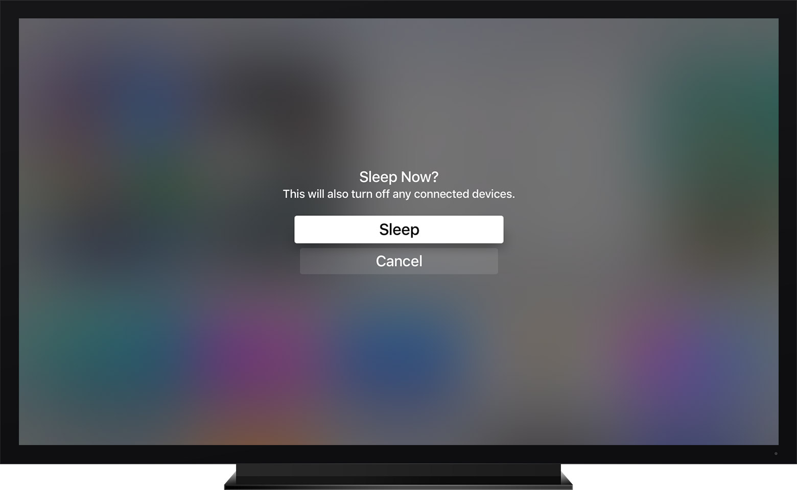Apple TV fourth generation Sleep menu