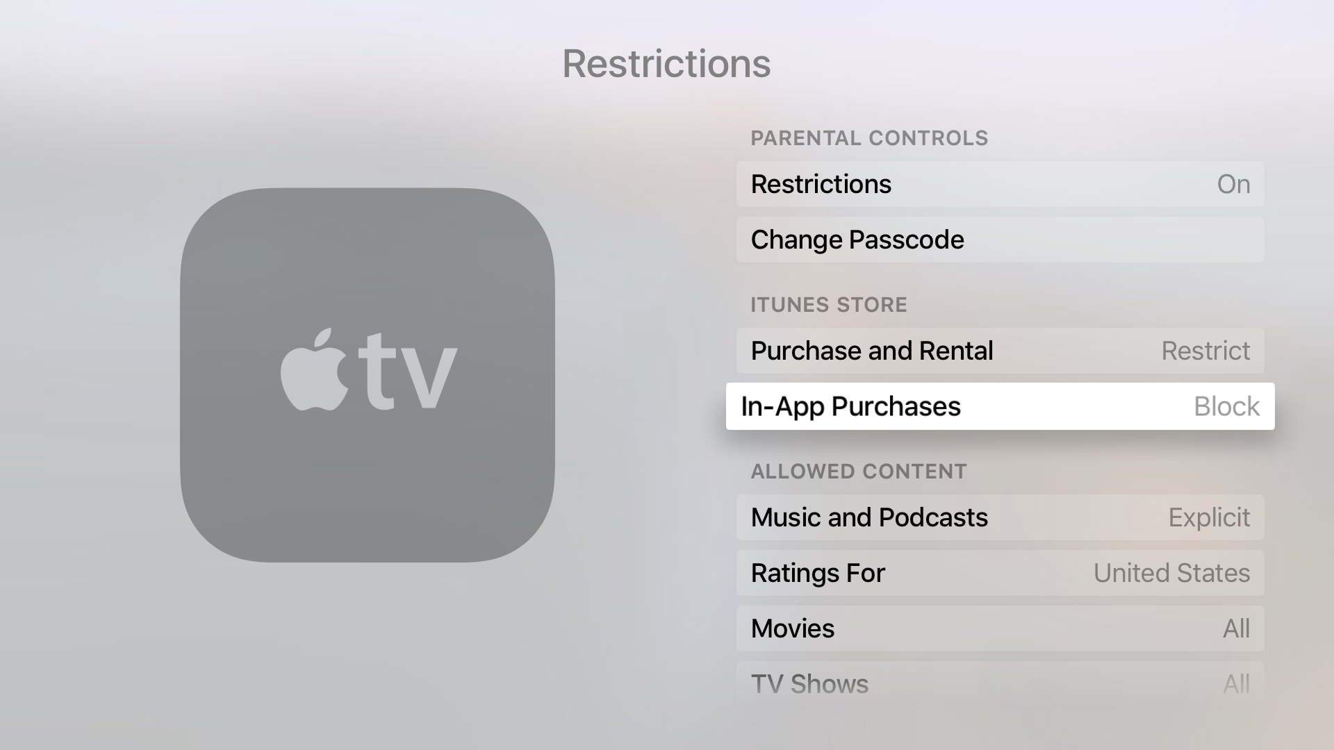 Block In-App Purchases Apple TV