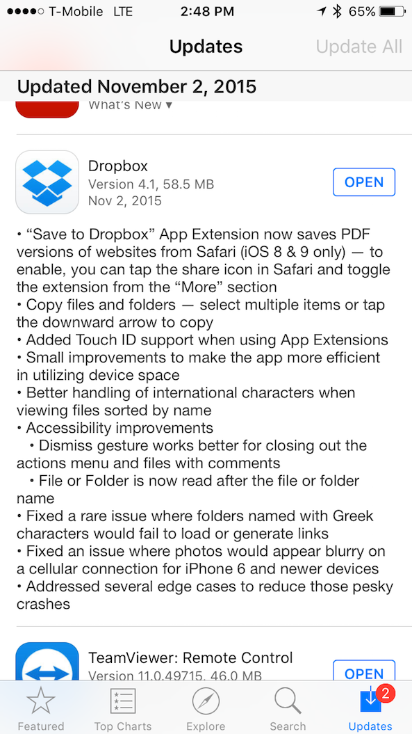 Dropbox App Extension Updates