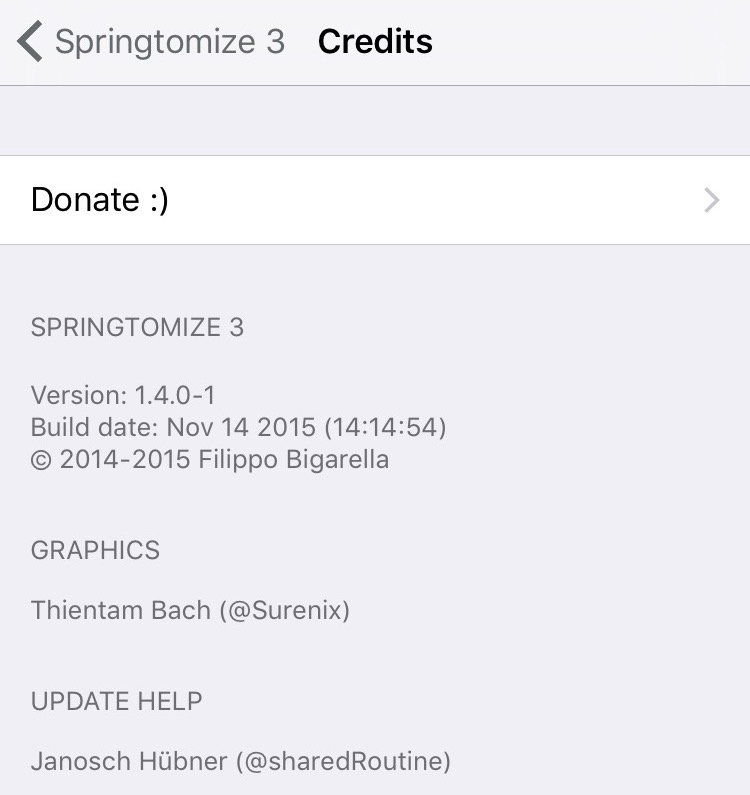 Springtomize 3 iOS 9 Credits