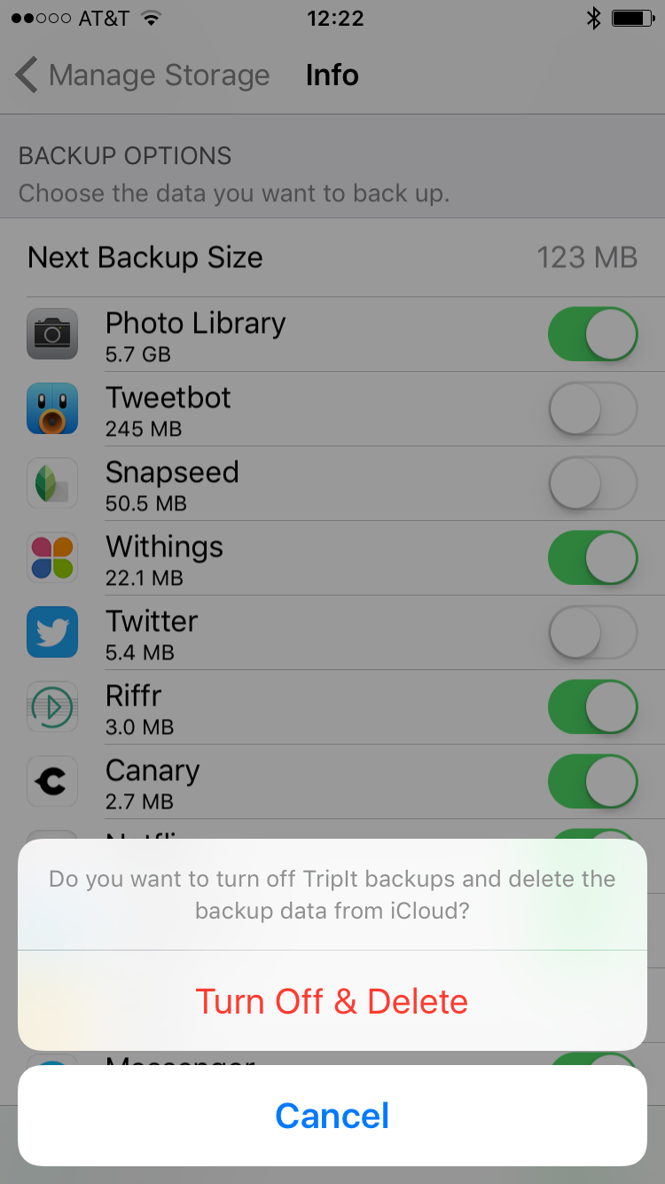 delete app data backup icloud