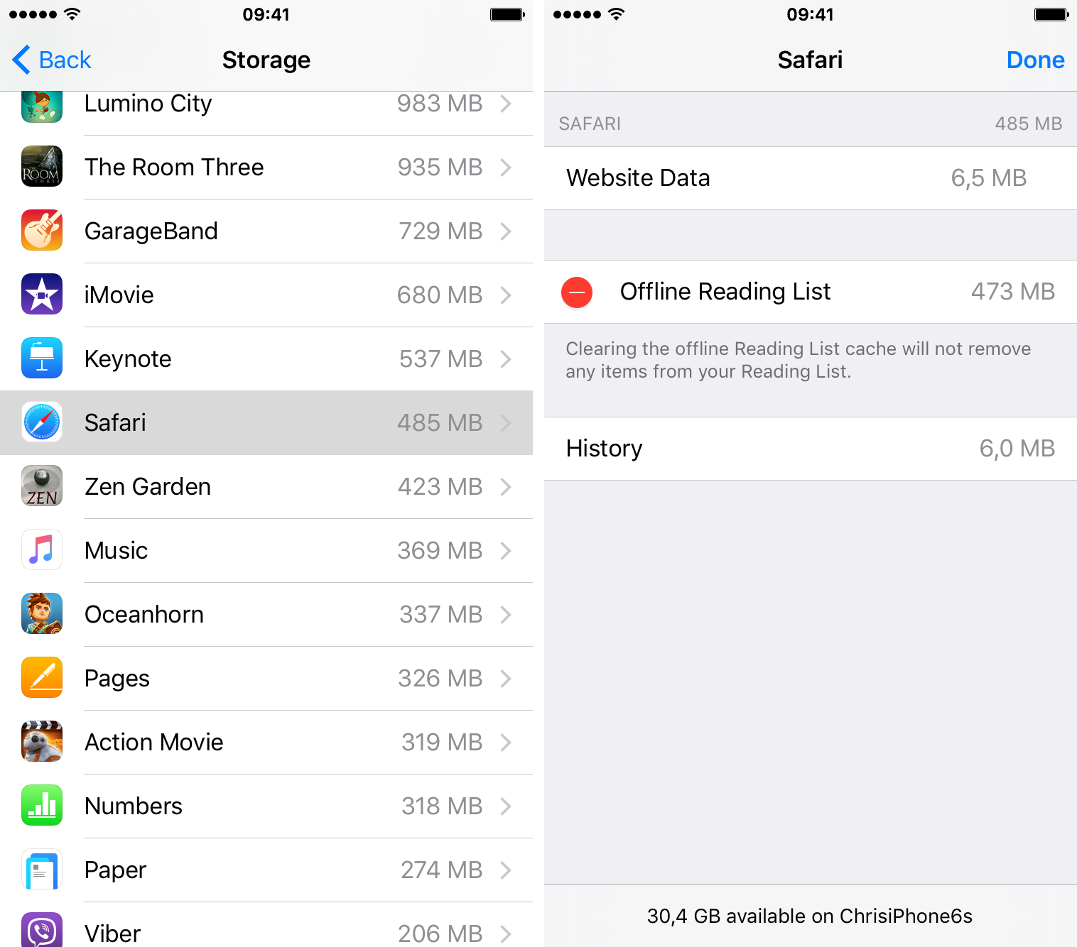 iOS 9 Manage Storage iPhone screenshot 001