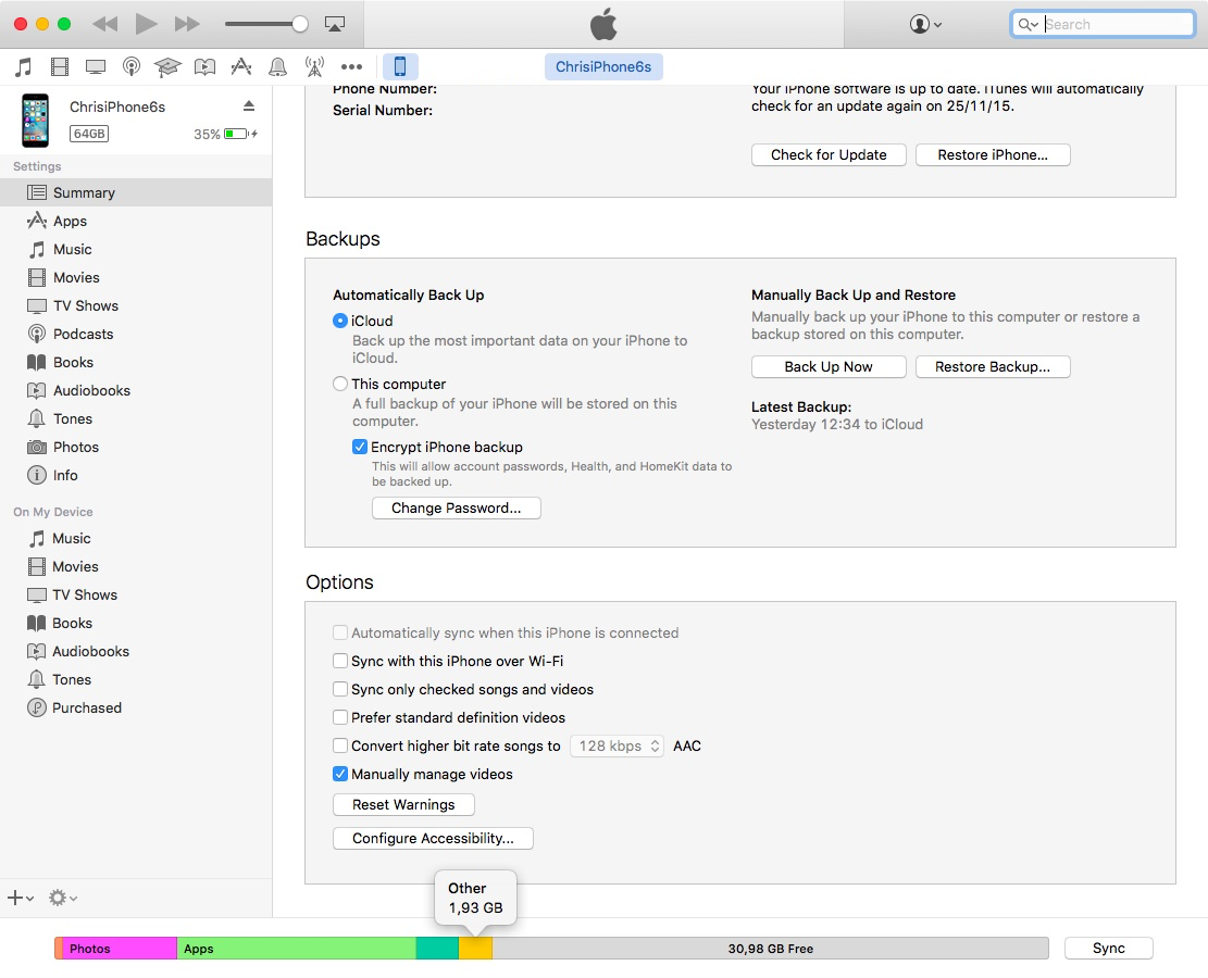 iTunes Other iPhone storage Mac screenshot 002