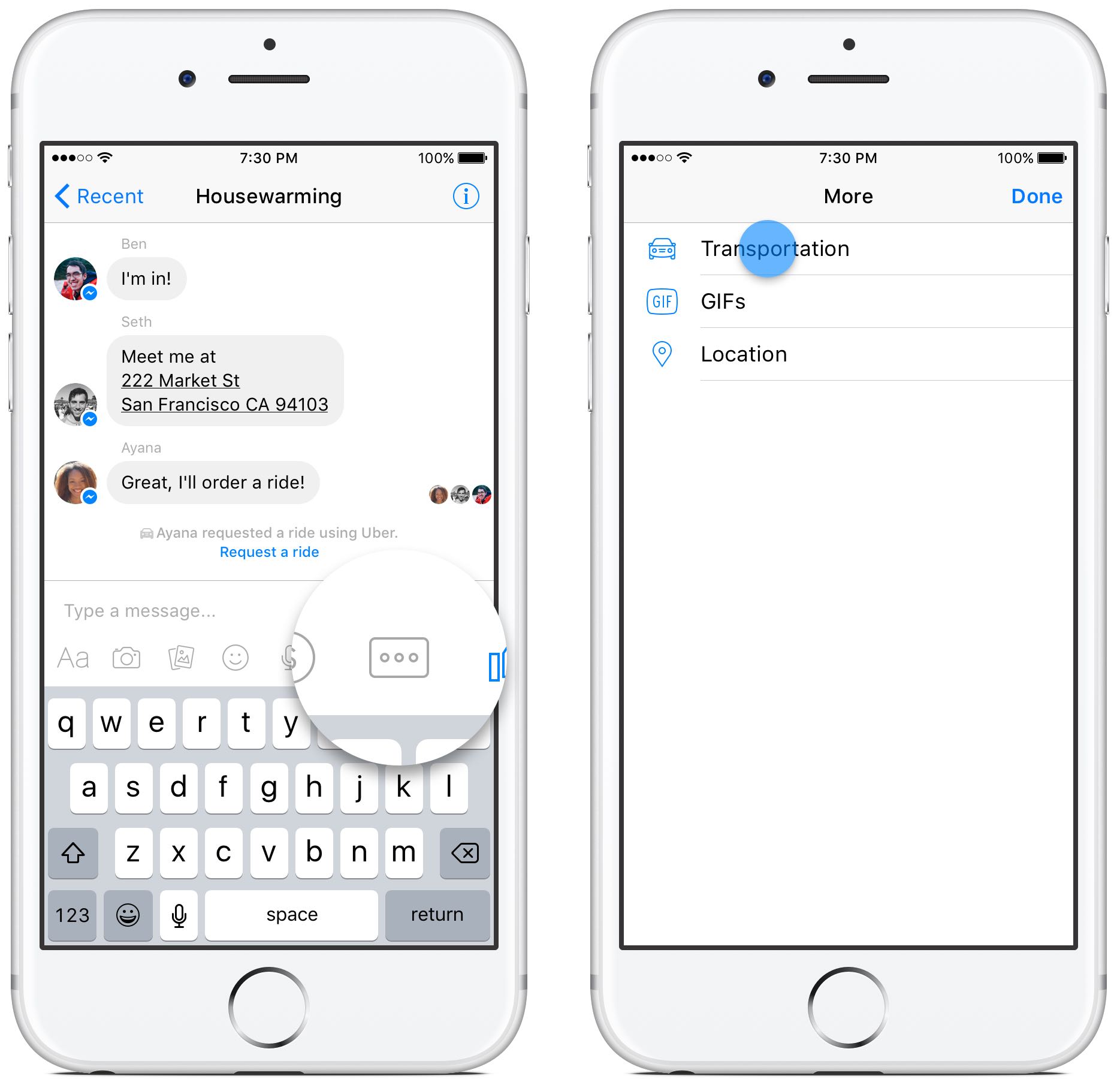 Facebook Messenger Uber integration iPhone screenshot 003