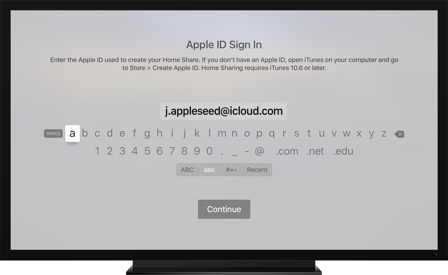 Home Sharing sign in tvOS Apple TV 4 screenshot