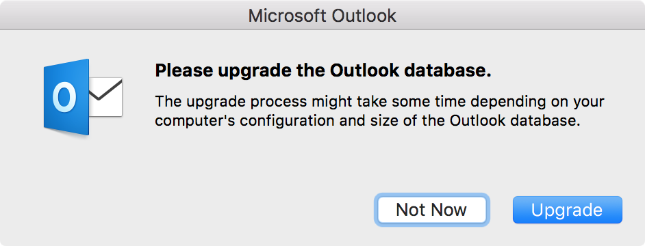 Please upgrade the Outlook database