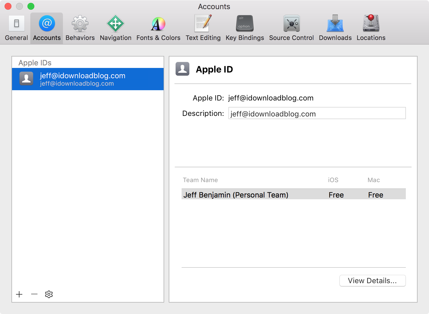Xcode Logged in Free Apple ID