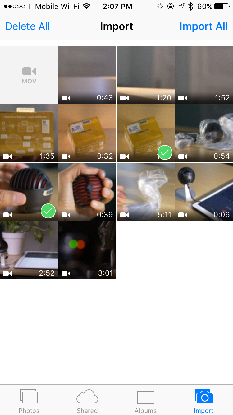 iPhone support for the USB Camera Adapter to import photos and videos