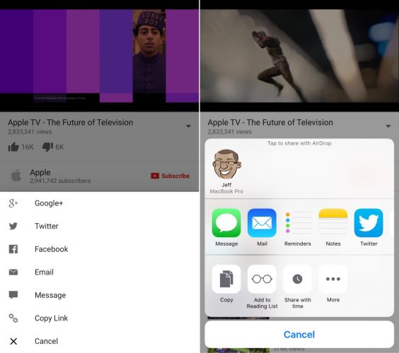 How to add the native iOS share sheet to the YouTube app [jailbreak]
