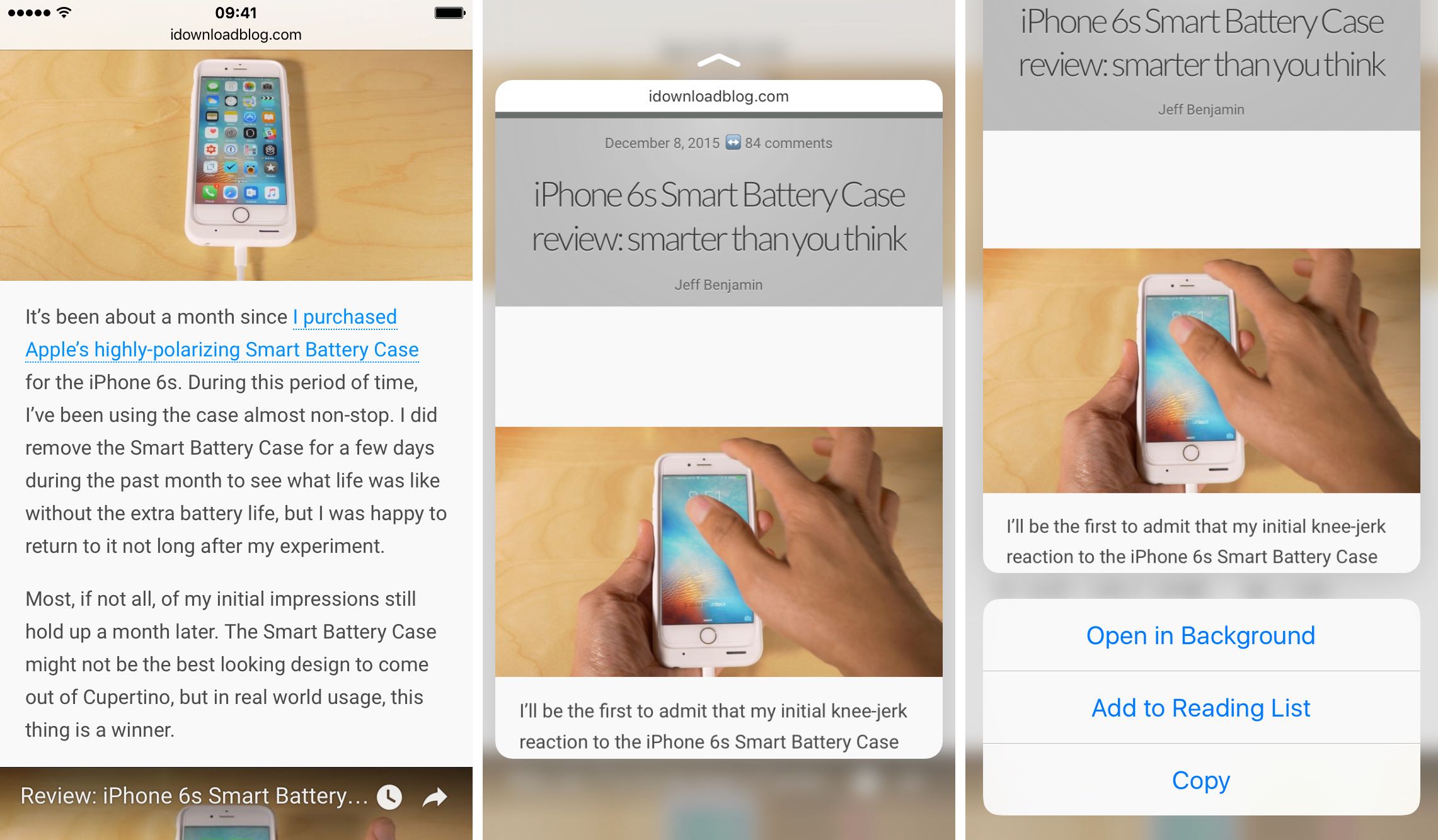 3D Touch Safari preview web links iPhone 6s screenshot