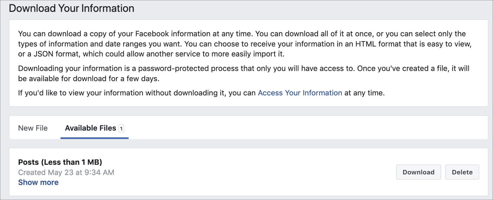 How to download archive of entire Facebook data from the site