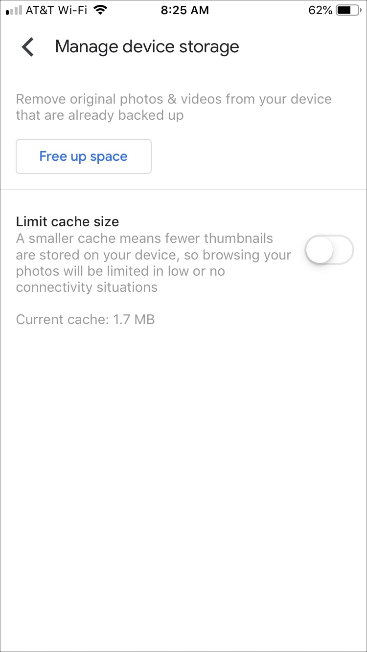 Google Photos Free Space