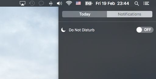 Do Not Disturb OFF in Notification Center on Mac
