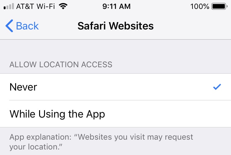 Safari Location Services iPhone