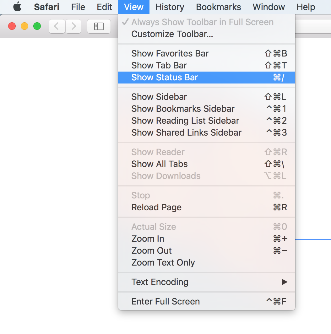 Show Status bar in Safari on Mac
