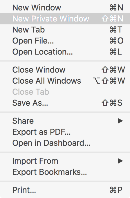 New private window in Safari for Mac