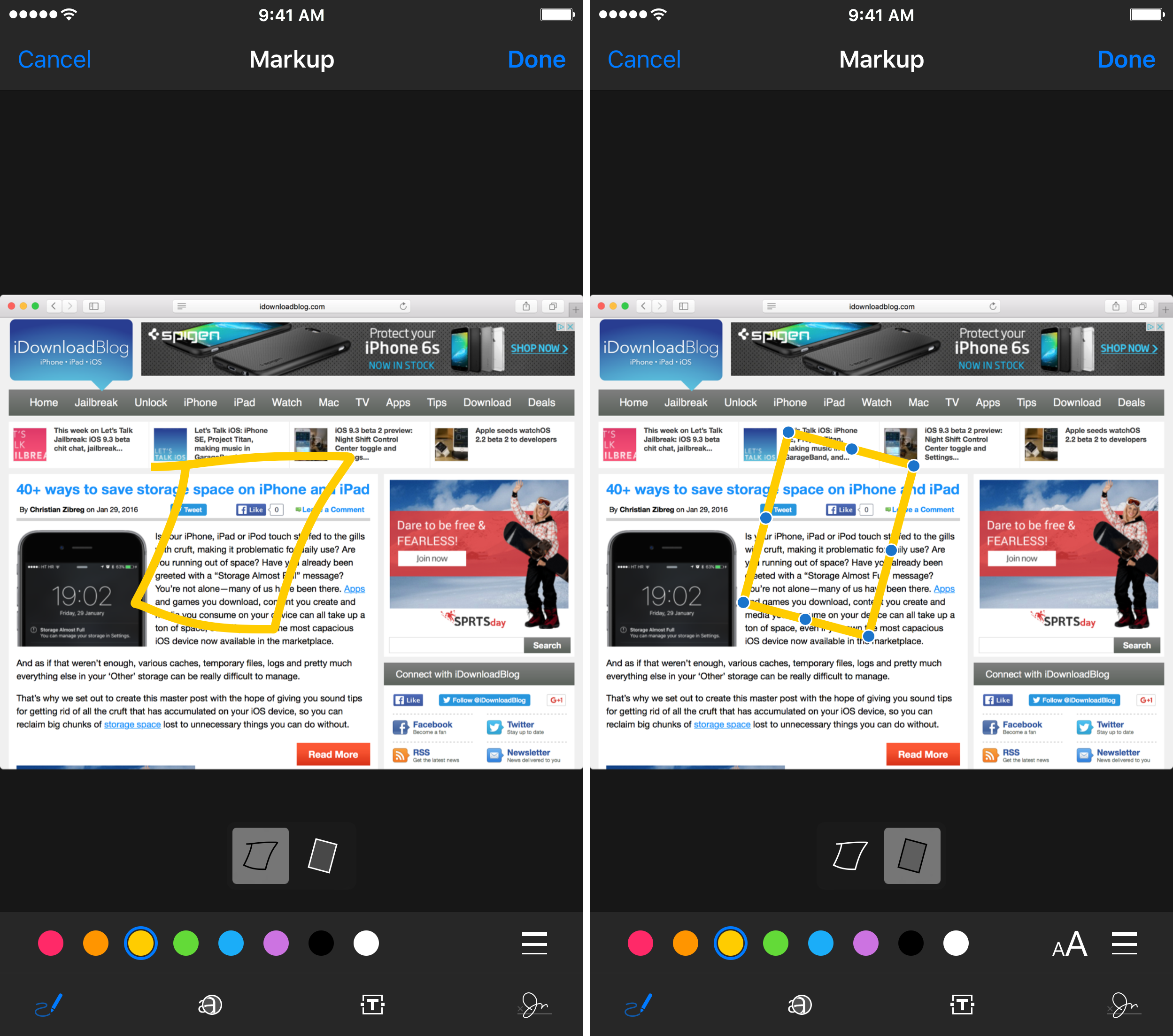 how to markup in mail for iOS draw shapes suggestions