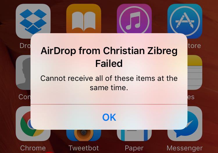 AirDrop failed on iPhone alert