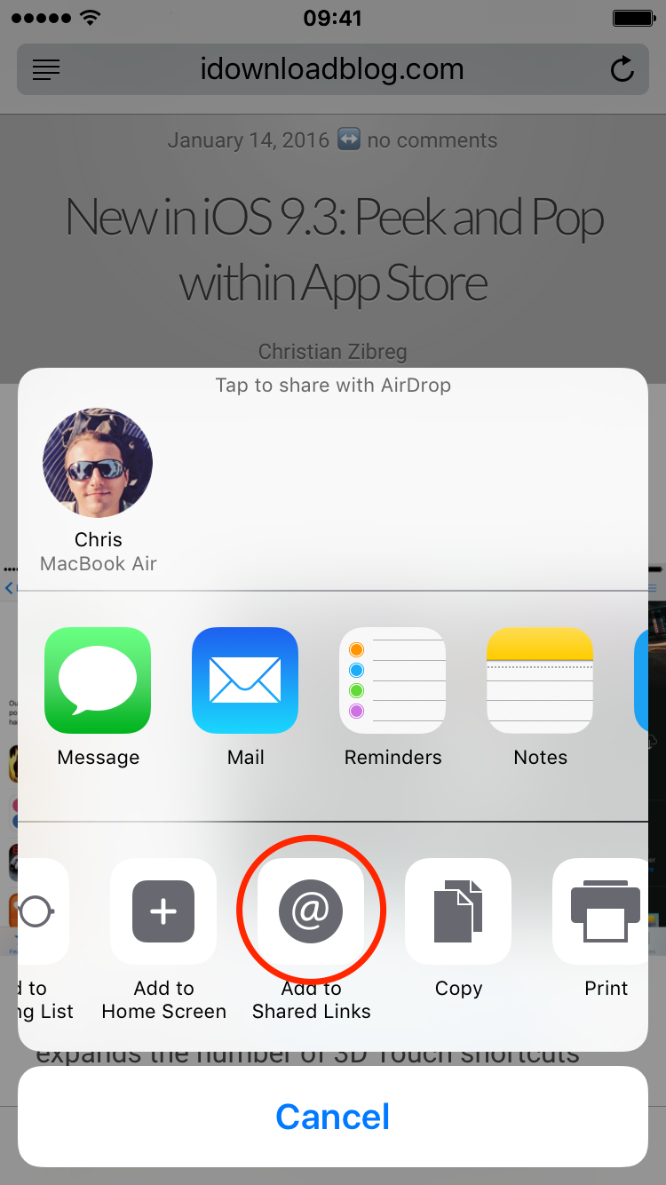 iOS 9 Safari Add to Shared Links iPhone screenshot 004