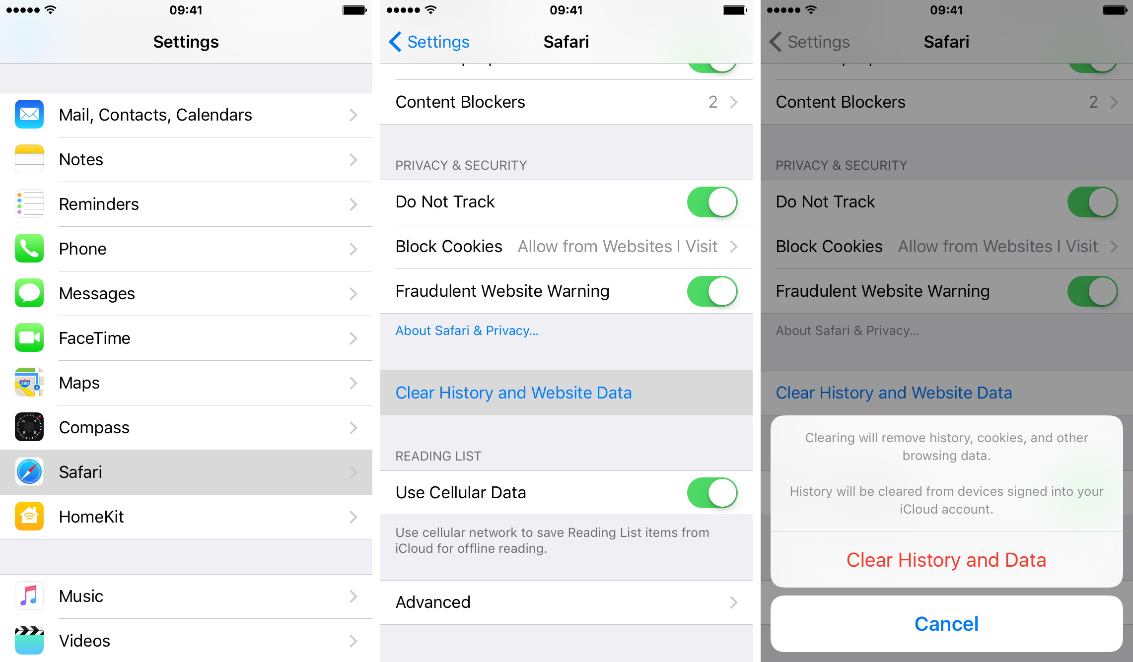 delete safari history and browsing data on iPhone