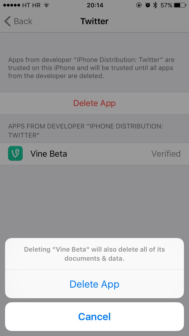 Delete app and configuration profile