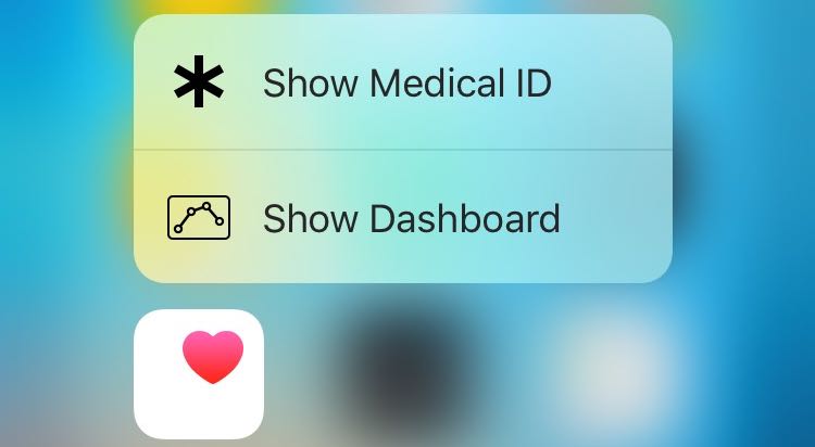 iOS 9.3 3D Touch Health Home screen shortcuts iPhone 6s screenshot 001