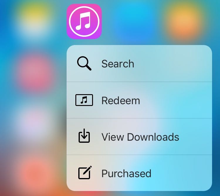 iOS 9.3 3D Touch iTunes Store Home screen shortcuts iPhone 6s screenshot 001
