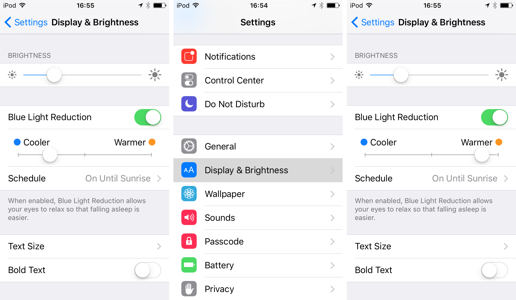 iOS 9.3 Night Shift mode iPod touch screenshot 001